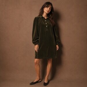 CP Shades Velvet Shirt Dress Olive Green XS